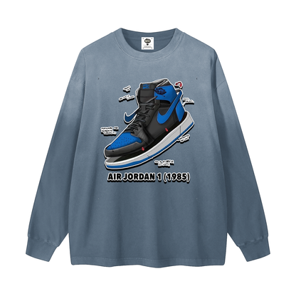 "AJ 1 Royal Blues Tek Pak" Gradient Washed Long Sleeve T-Shirt