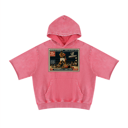 "The Greatest" Mineral Wash Short Sleeve Hoodie