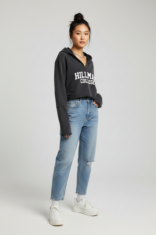 "Hillman College" Vintage Washed Raw Edge Hoodie