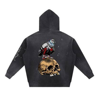 Brooklyn Zoo™ "Filthy Pigeon" Vintage Washed Frayed Fleece Hoodie