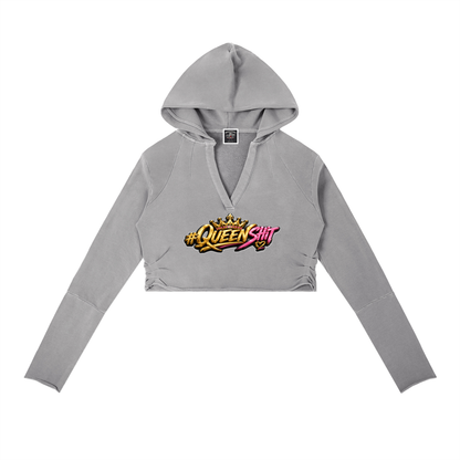 "QUEEN" Vintage Washed Raw Edge Hoodie