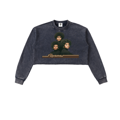 "The Supreme's" Snow Washed Raw Edge Cropped Sweatshirt