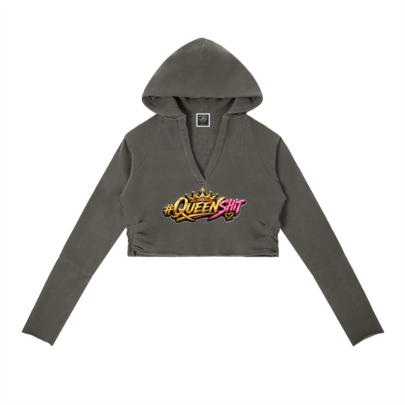 "QUEEN" Vintage Washed Raw Edge Hoodie