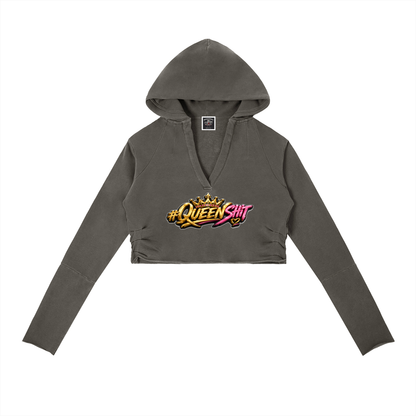 "QUEEN" Vintage Washed Raw Edge Hoodie