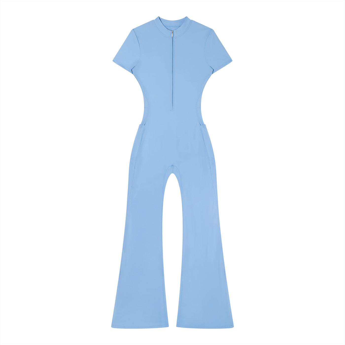 "Brooklyn Republic Essentials" Women’s Tight Flared Leg Quarter-Zip Jumpsuit