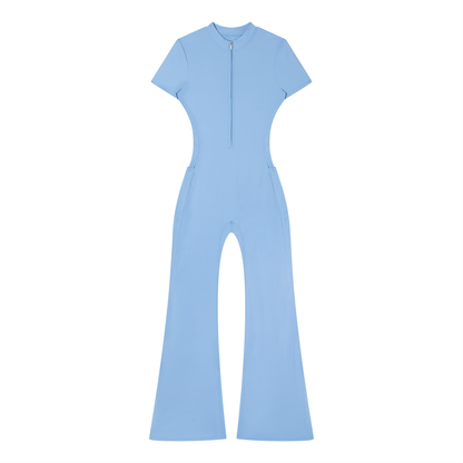 "Brooklyn Republic Essentials" Women’s Tight Flared Leg Quarter-Zip Jumpsuit