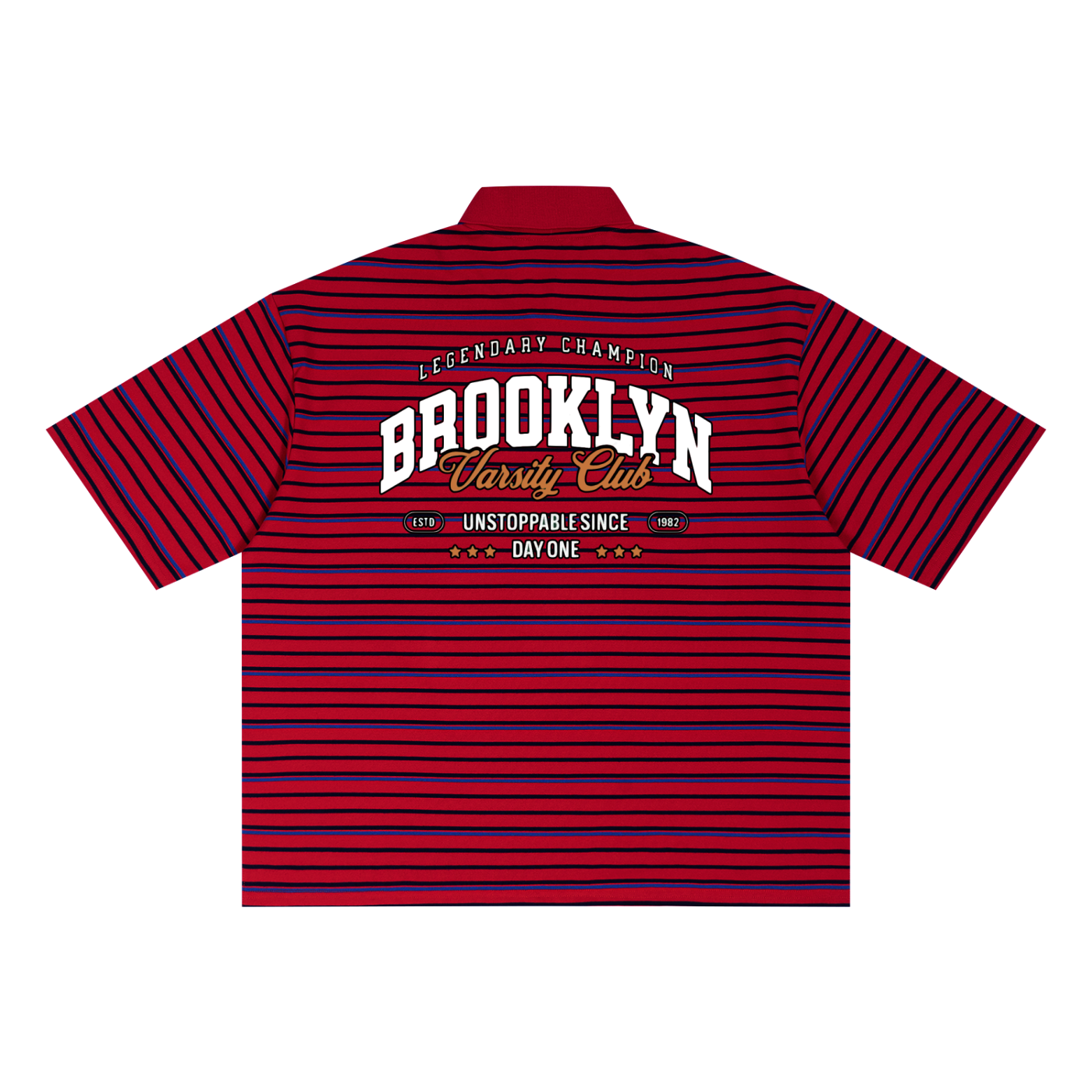 "Varsity Club" Striped Boxy Collared Polo Shirt