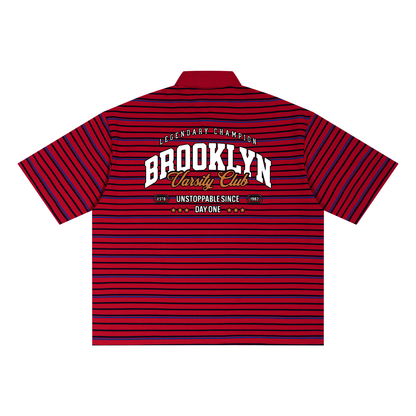 "Varsity Club" Striped Boxy Collared Polo Shirt