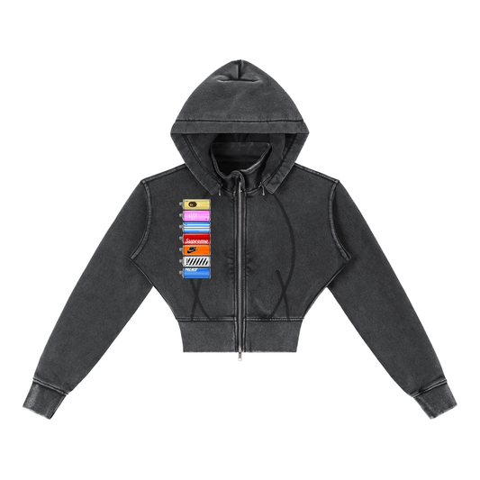 "Taggin' " Vintage Washed Cropped Fleece Hoodie