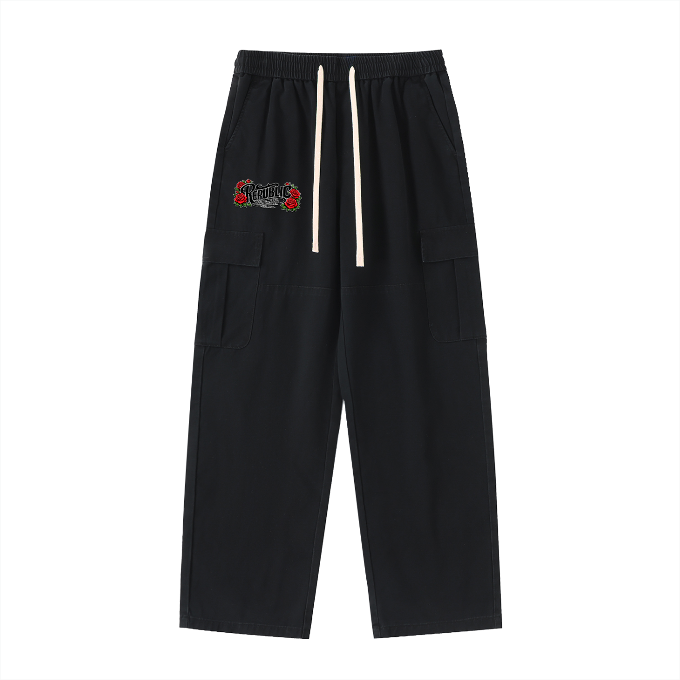 "War of the Roses" Men's Drawstring Waist Straight-Leg Cargo Pants