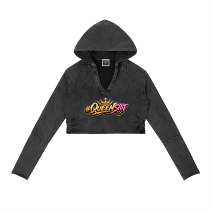 "QUEEN" Vintage Washed Raw Edge Hoodie