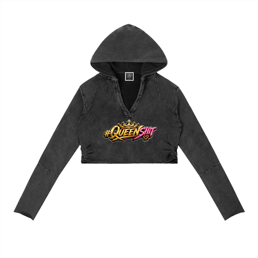 "QUEEN" Vintage Washed Raw Edge Hoodie