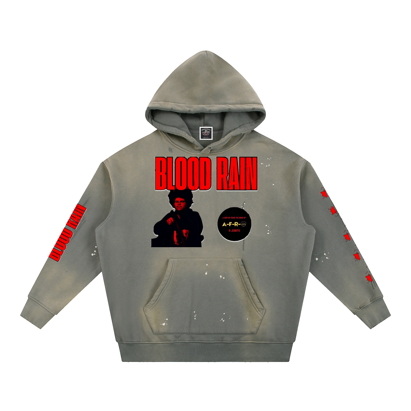"Blood Rain" Vintage Washed Frayed Fleece Hoodie