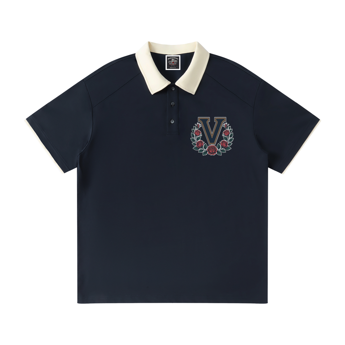 "Varsity" Contrast Collar Raglan Polo Shirt