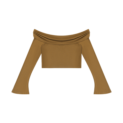 "Brooklyn Republic Essentials" Women's Off-the-Shoulder Bell Sleeve Crop