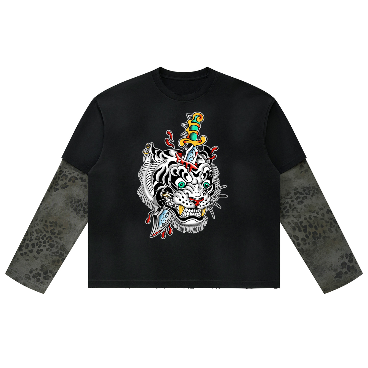 Brooklyn Zoo™ "Ed Hard-ly" Vintage Wash Leopard Paneled Layer T-Shirt