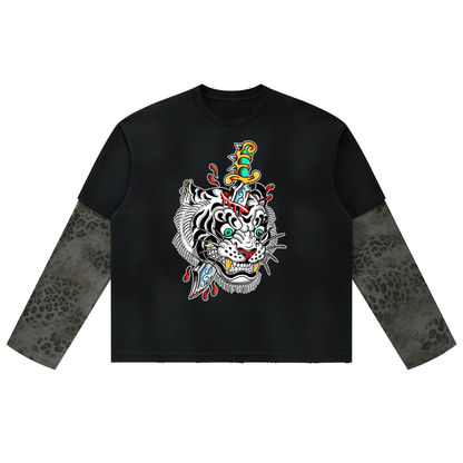 Brooklyn Zoo™ "Ed Hard-ly" Vintage Wash Leopard Paneled Layer T-Shirt