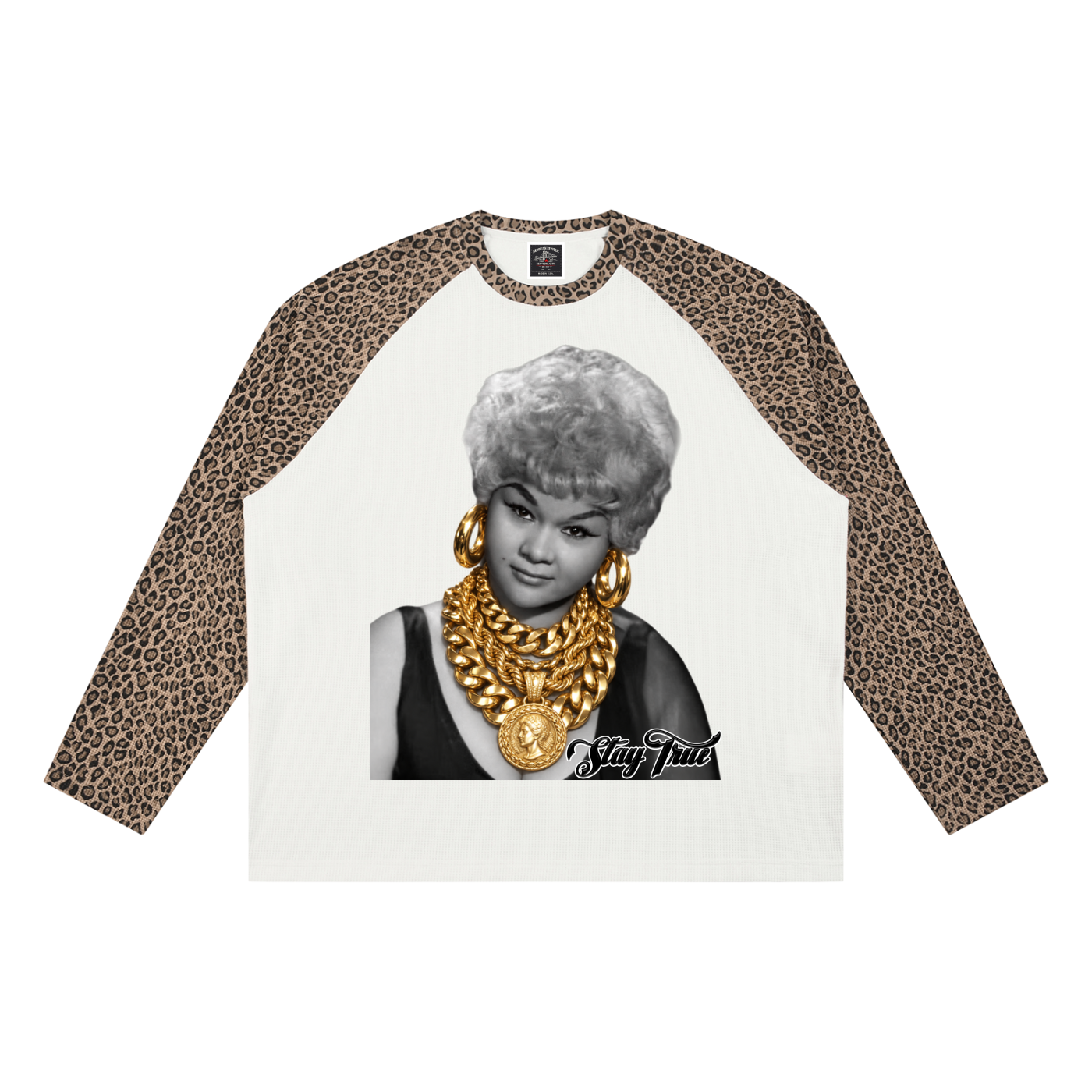 "Miss Peaches" Leopard Panel Raglan Sleeve T-Shirt