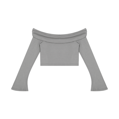 "Brooklyn Republic Essentials" Women's Off-the-Shoulder Bell Sleeve Crop