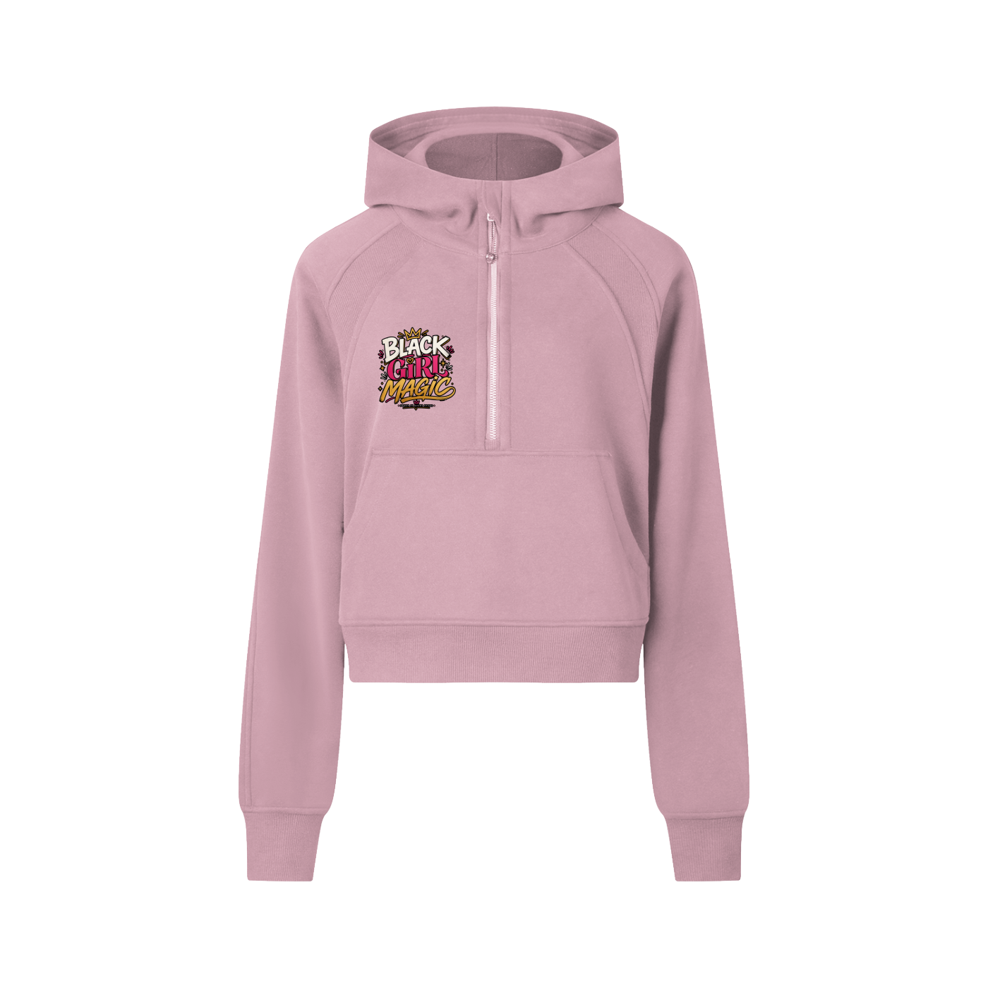 "Black Girl Magic" Cropped Half-Zip Hoodie