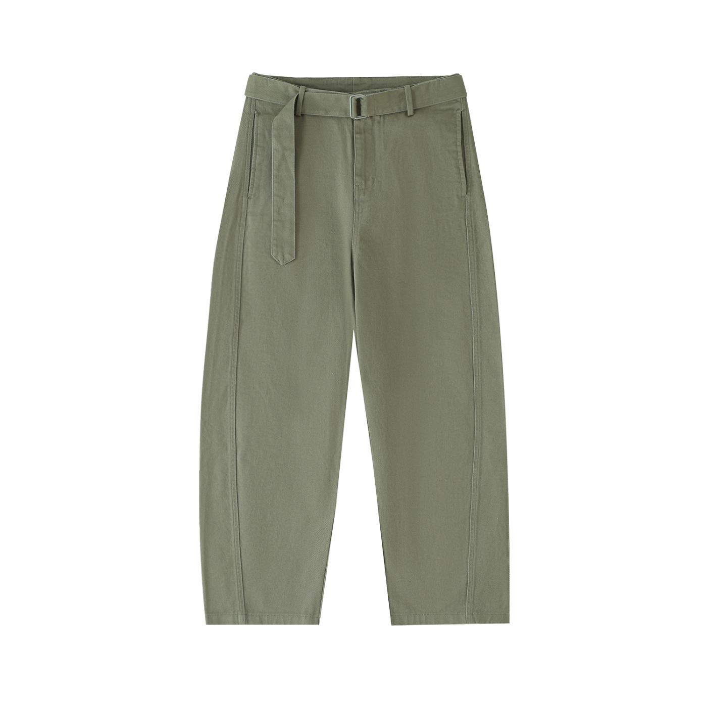 Women's Belted Barrel-leg Chino Pants