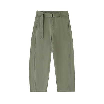 Women's Belted Barrel-leg Chino Pants