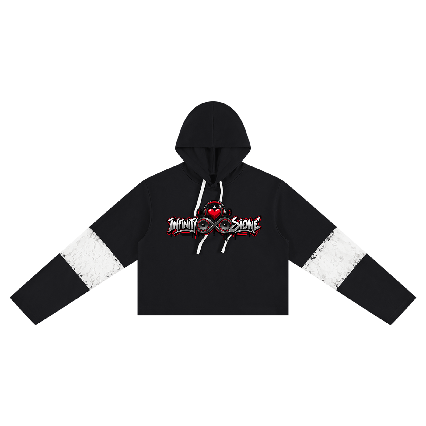 Infinity Sione™ "Heartbeatz" Women’s Cropped Lace-Panel Hoodie