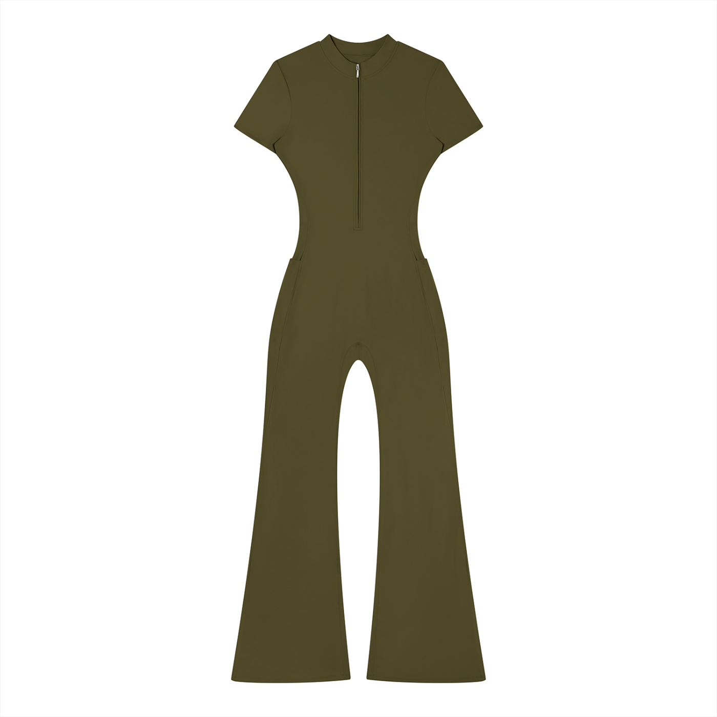 "Brooklyn Republic Essentials" Women’s Tight Flared Leg Quarter-Zip Jumpsuit