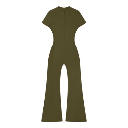 "Brooklyn Republic Essentials" Women’s Tight Flared Leg Quarter-Zip Jumpsuit