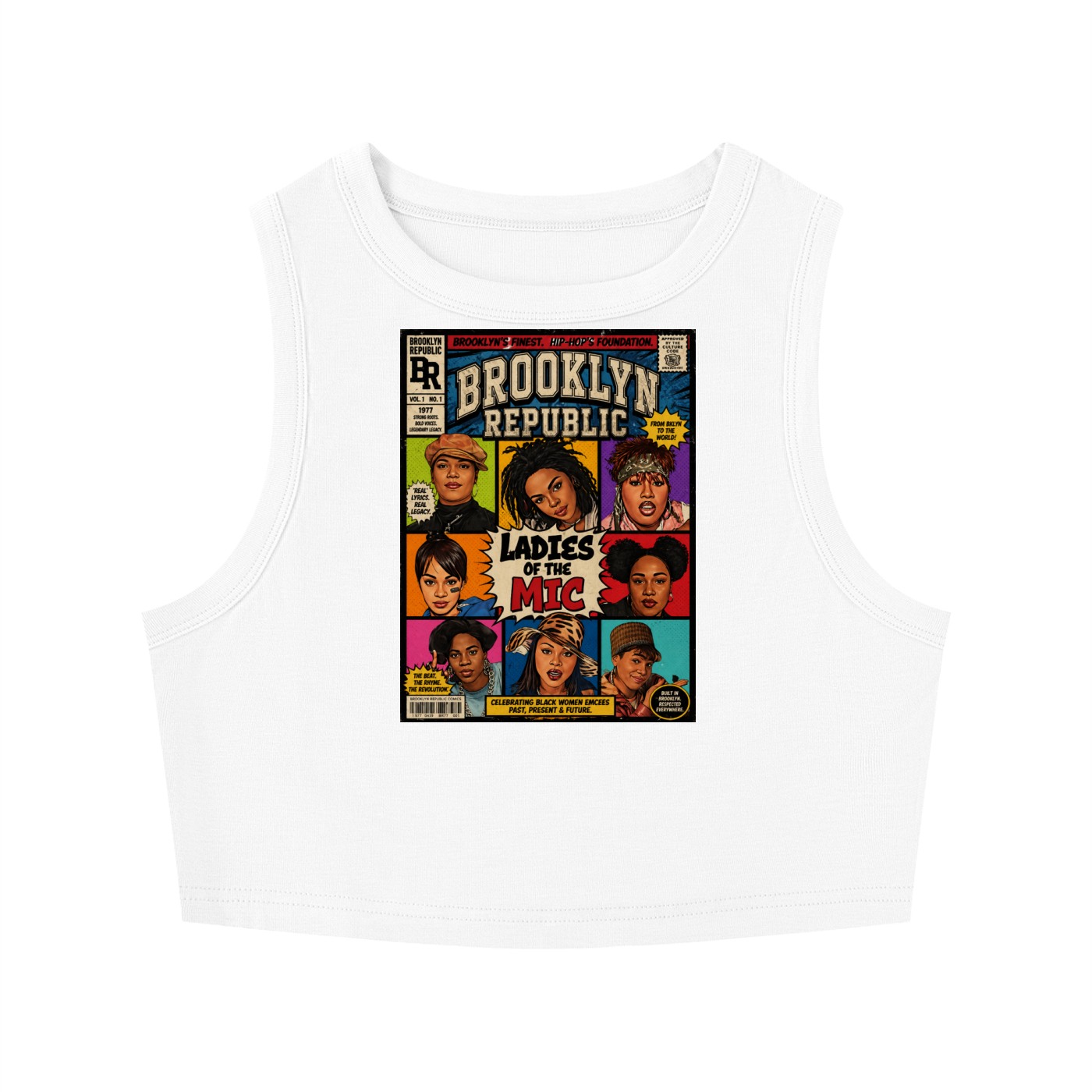 "Ladies First Comic Vol.1" Women's Tight Crewneck Crop Tank Top