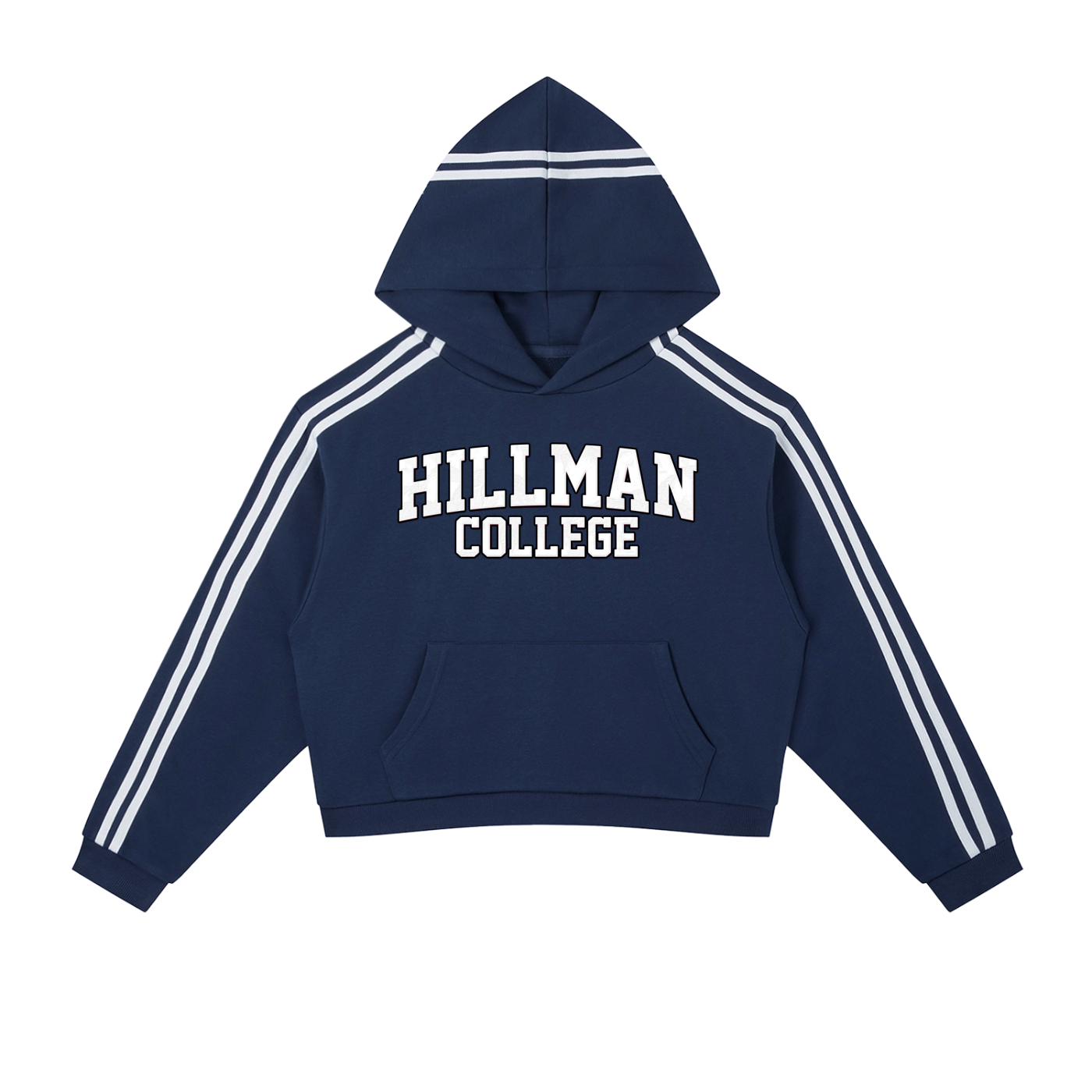 "Hillman College" Contrast Side Stripe Cropped Hoodie