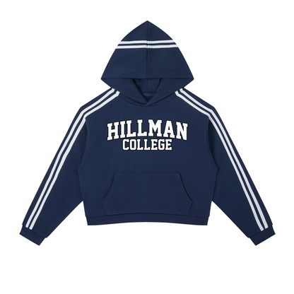 "Hillman College" Contrast Side Stripe Cropped Hoodie