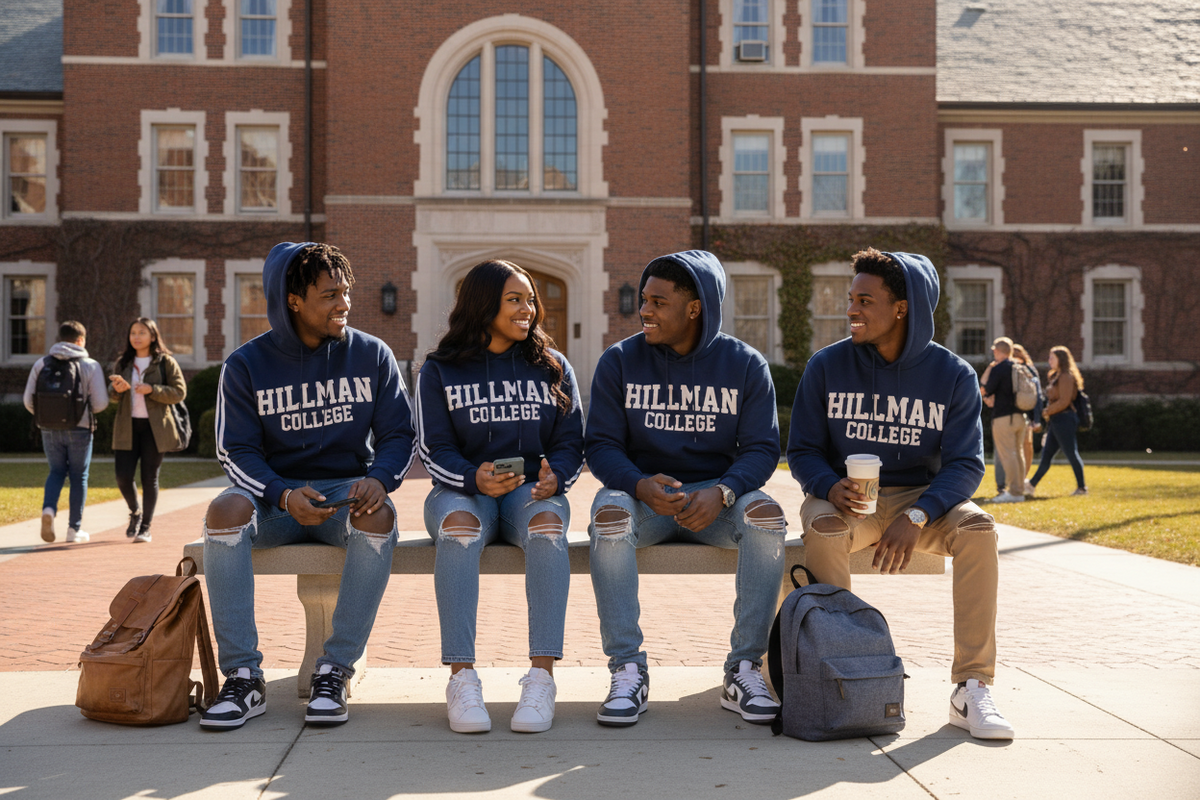 "Hillman College" Contrast Side Stripe Cropped Hoodie