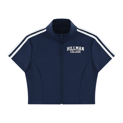 Hillman College "Gilbert Hall" Women's Cropped Full Zip Short Sleeve T-Shirt