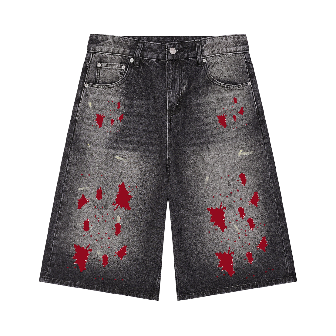 "Blood Rain" Men’s Vintage Wash Wide Leg Denim Shorts
