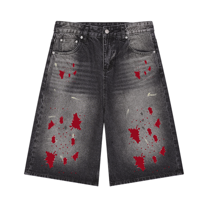 "Blood Rain" Men’s Vintage Wash Wide Leg Denim Shorts