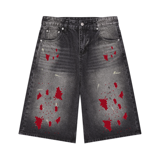 "Blood Rain" Men’s Vintage Wash Wide Leg Denim Shorts