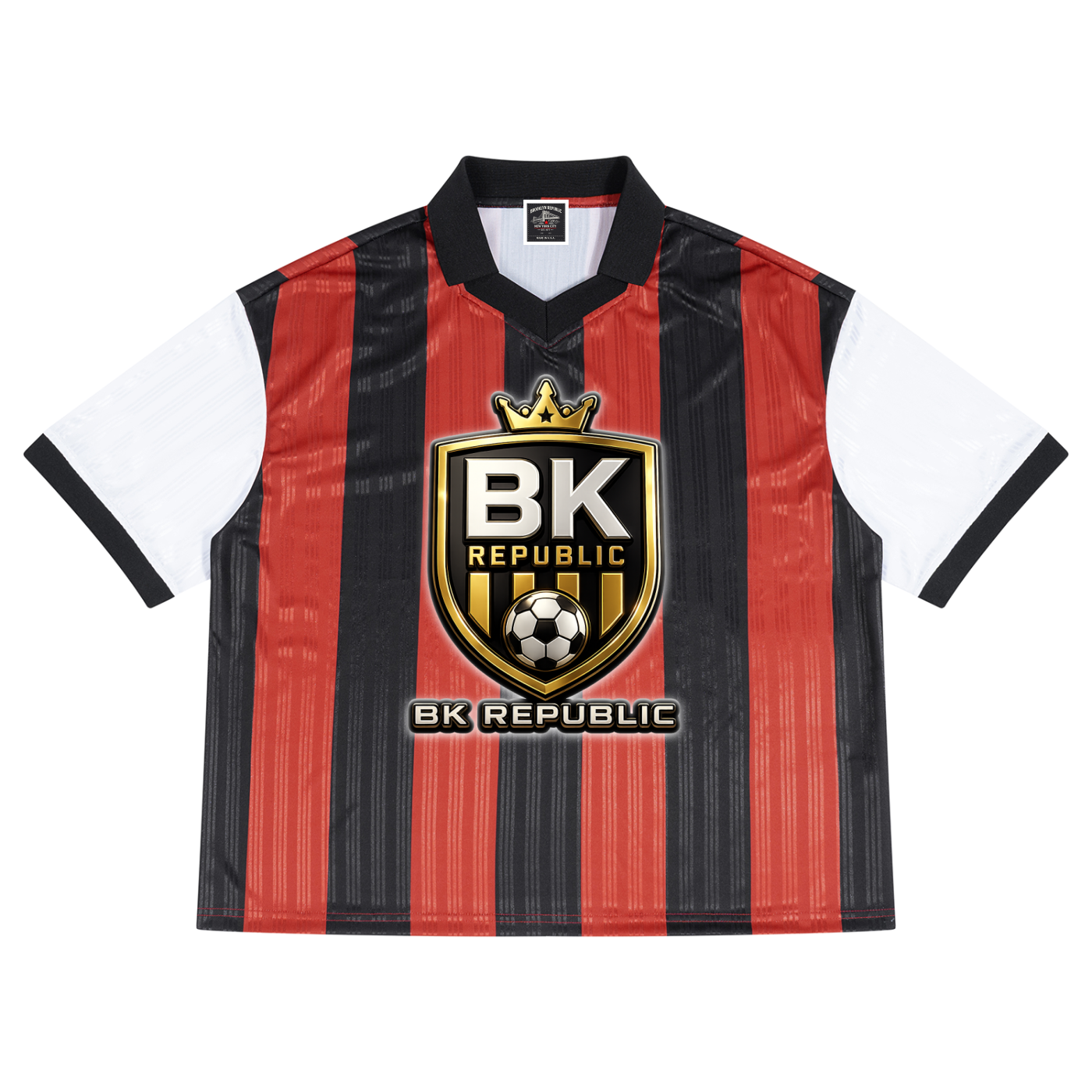 "BK United" Boxy Striped Collared Soccer Jersey