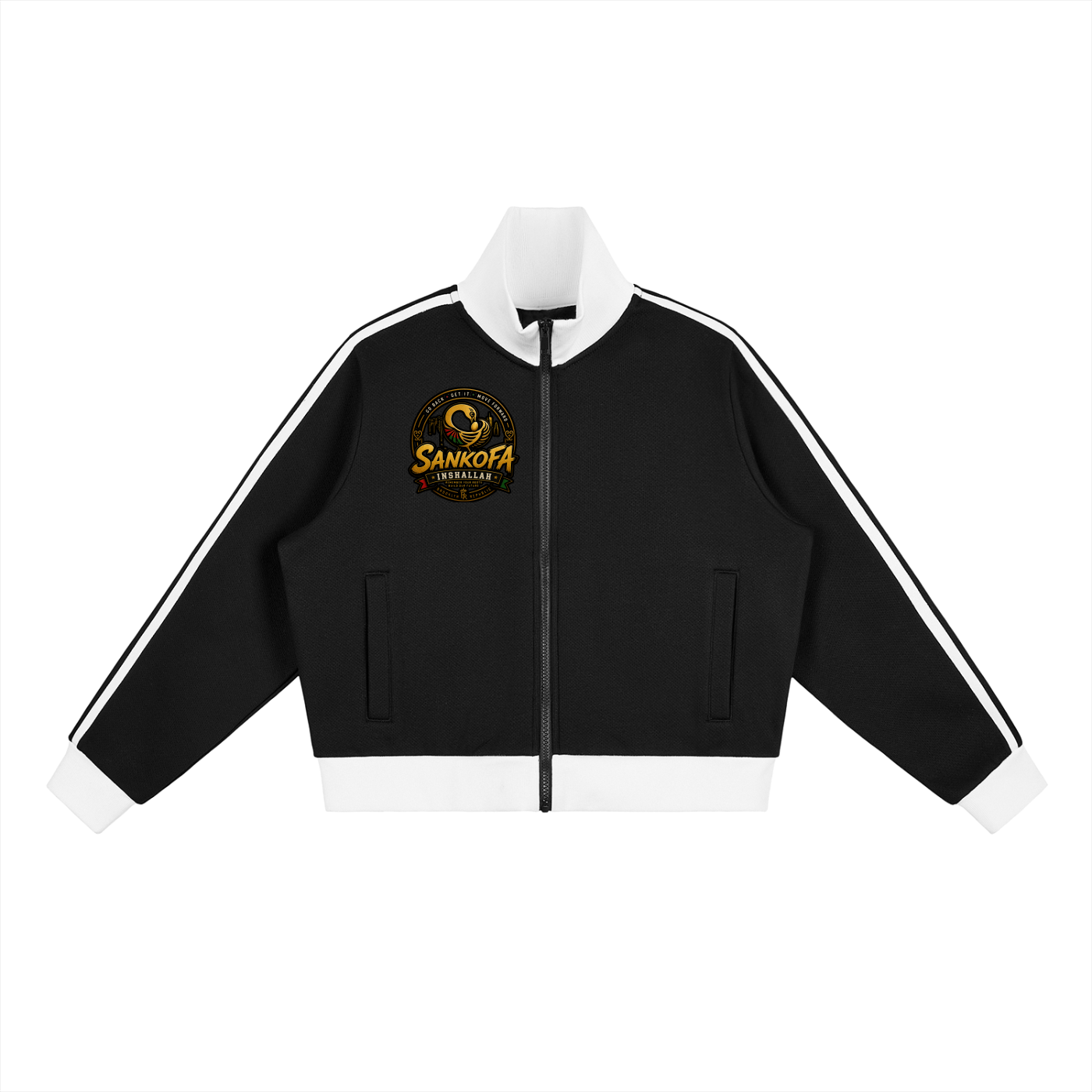 "Sankofa" Contrast Side Stripe Fleece Cropped Track Jacket