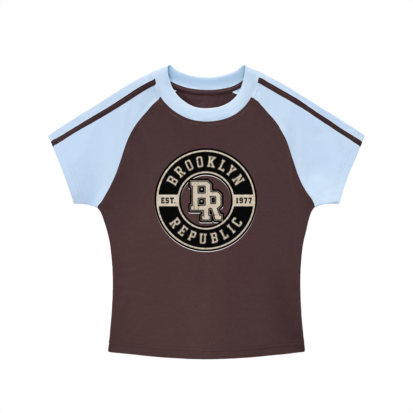 "Brooklyn Republic Essentials"  Contrast Stripes Bodycon Raglan  Sleeve T-Shirt