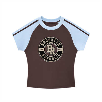 "Brooklyn Republic Essentials"  Contrast Stripes Bodycon Raglan  Sleeve T-Shirt
