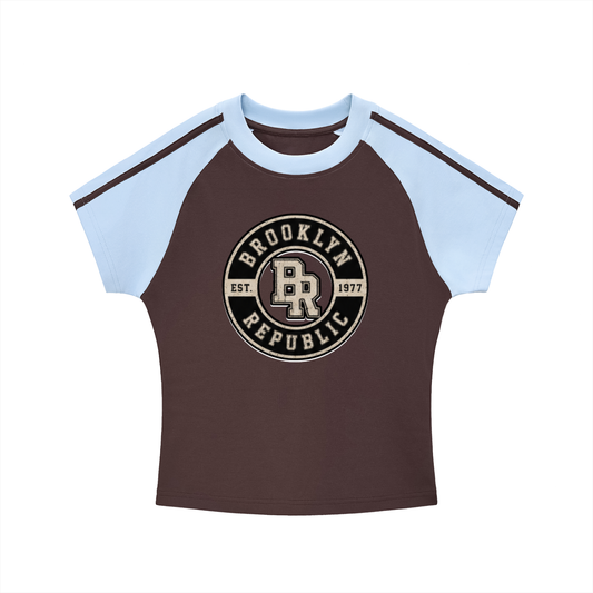 "Brooklyn Republic Essentials"  Contrast Stripes Bodycon Raglan  Sleeve T-Shirt