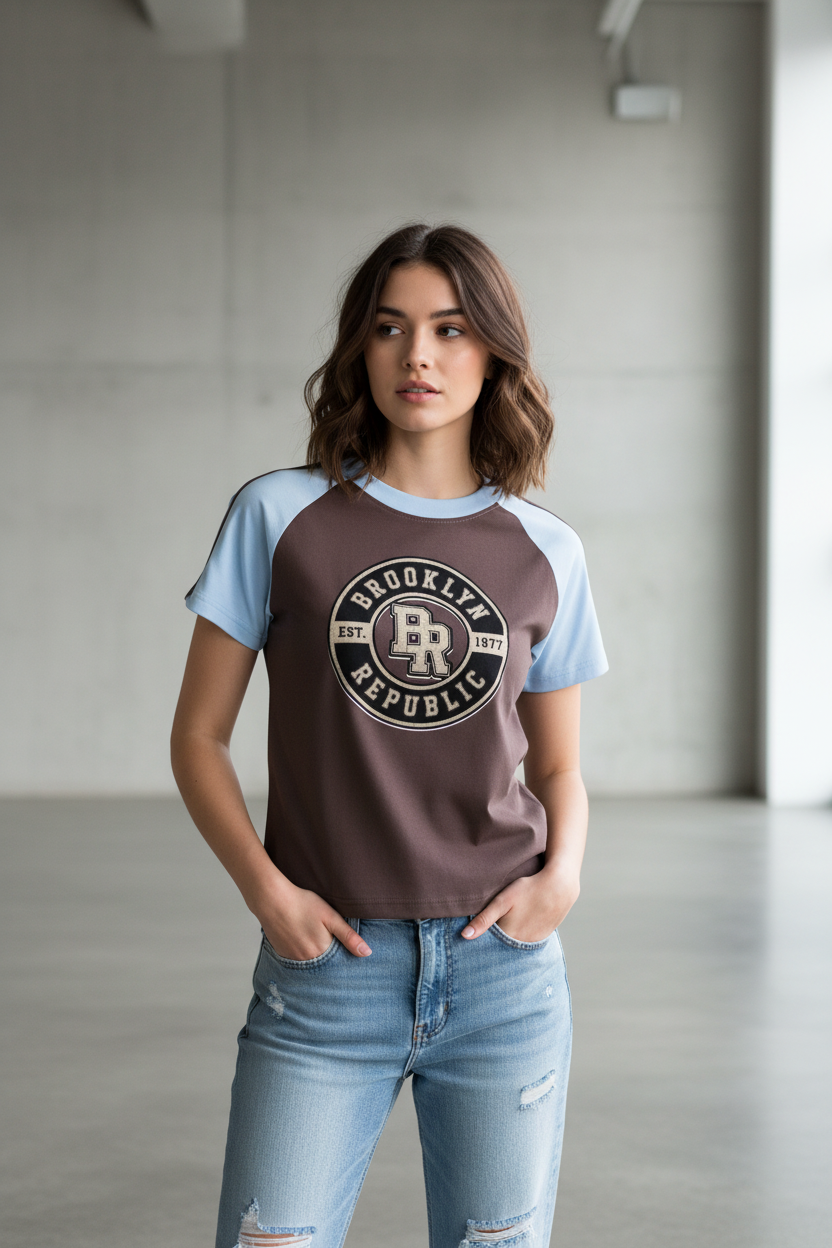 Brooklyn Republic Essentials™  Contrast Stripes Bodycon Raglan  Sleeve T-Shirt