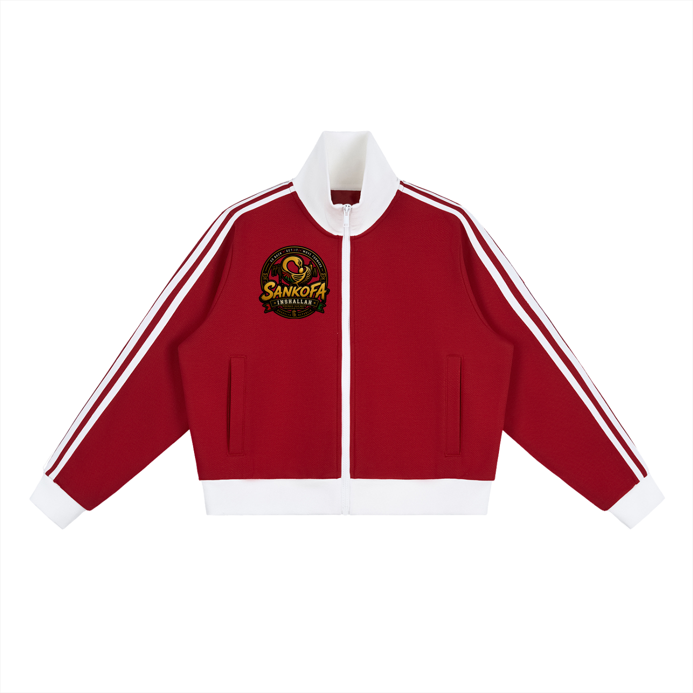 "Sankofa" Contrast Side Stripe Fleece Cropped Track Jacket