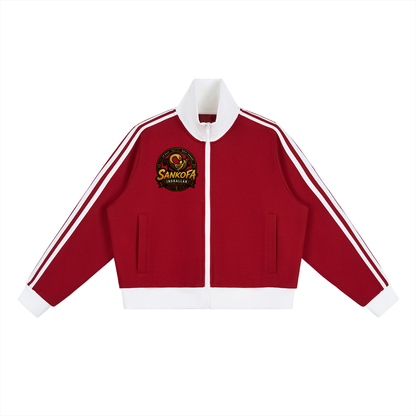 "Sankofa" Contrast Side Stripe Fleece Cropped Track Jacket