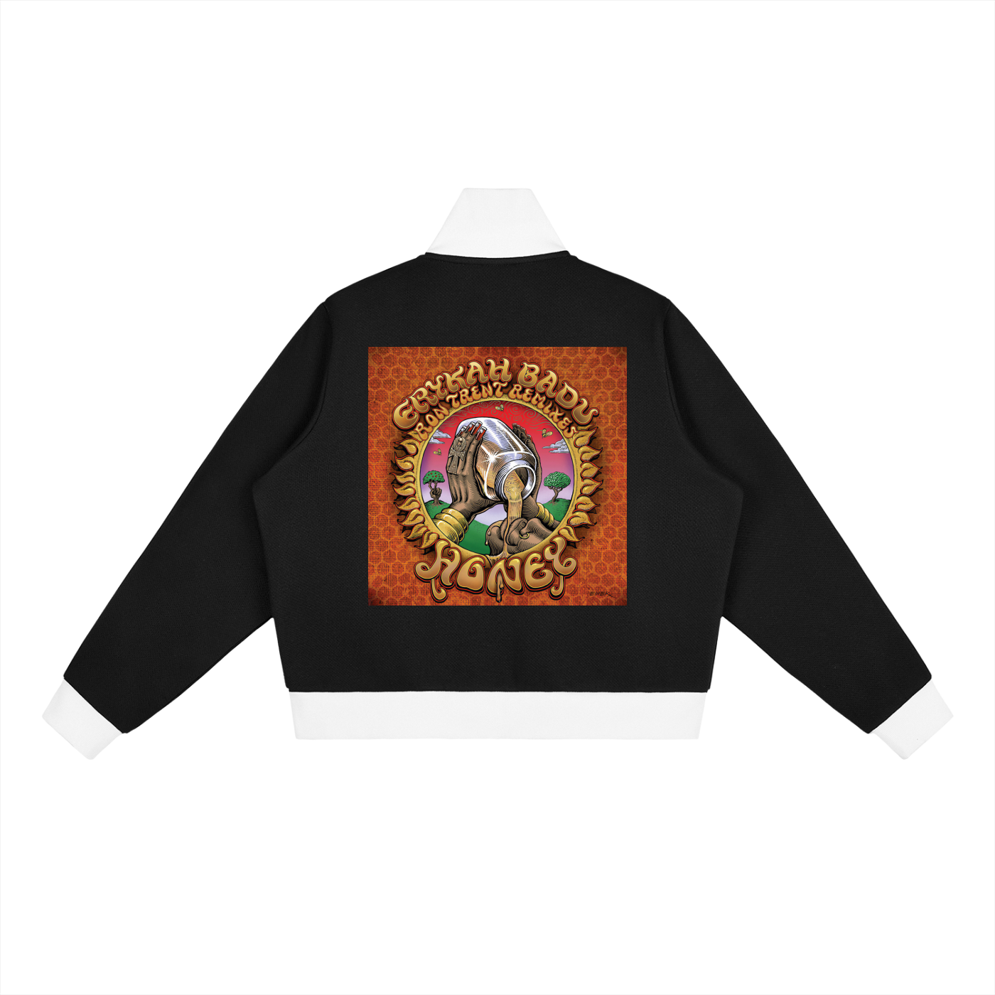 "Baduizm" Contrast Side Stripe Fleece Cropped Track Jacket