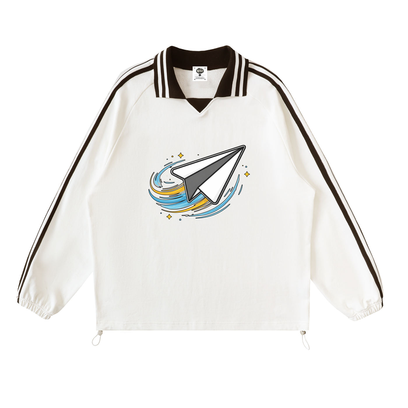 "DREAM CHASERS" Contrast Striped Lapel Collar Sweatshirt