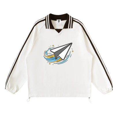 "DREAM CHASERS" Contrast Striped Lapel Collar Sweatshirt