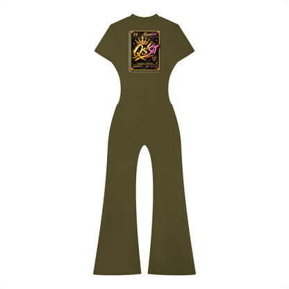 "QUEEN" Women’s Tight Flared Leg Quarter-Zip Jumpsuit