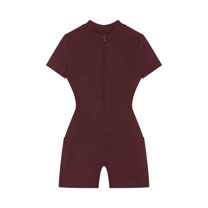"Brooklyn Republic Essentials" Women's Quarter-Zip Short Sleeve Romper